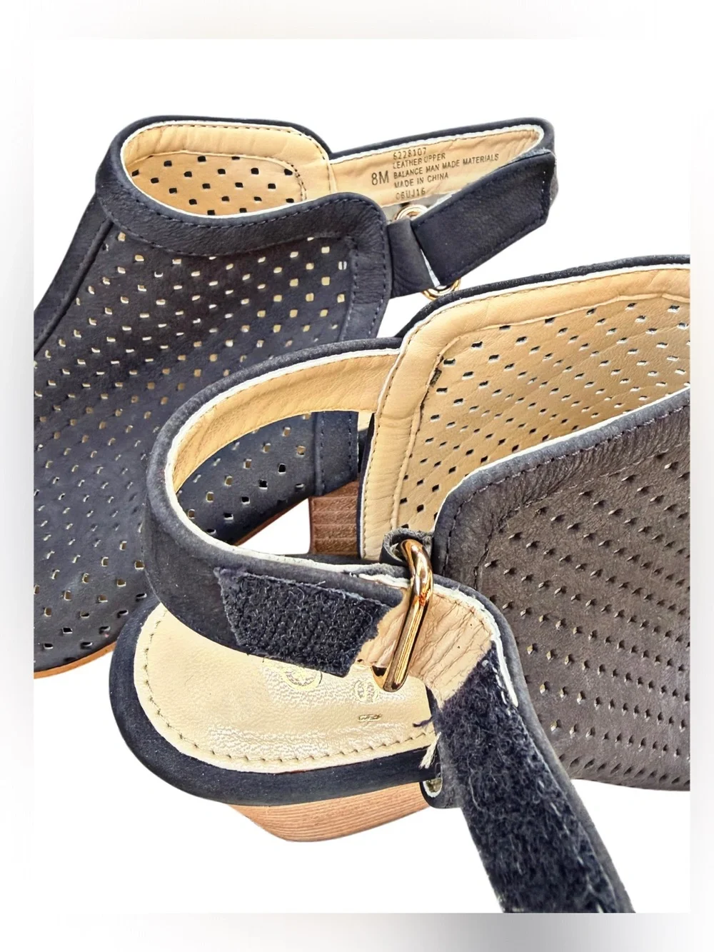 Perforated Leather Block Heel Sandals